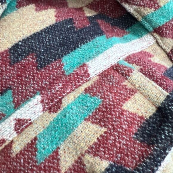Aztec boho flannel schacket blue burgundy sweater jacket size med oversized - Picture 13 of 15